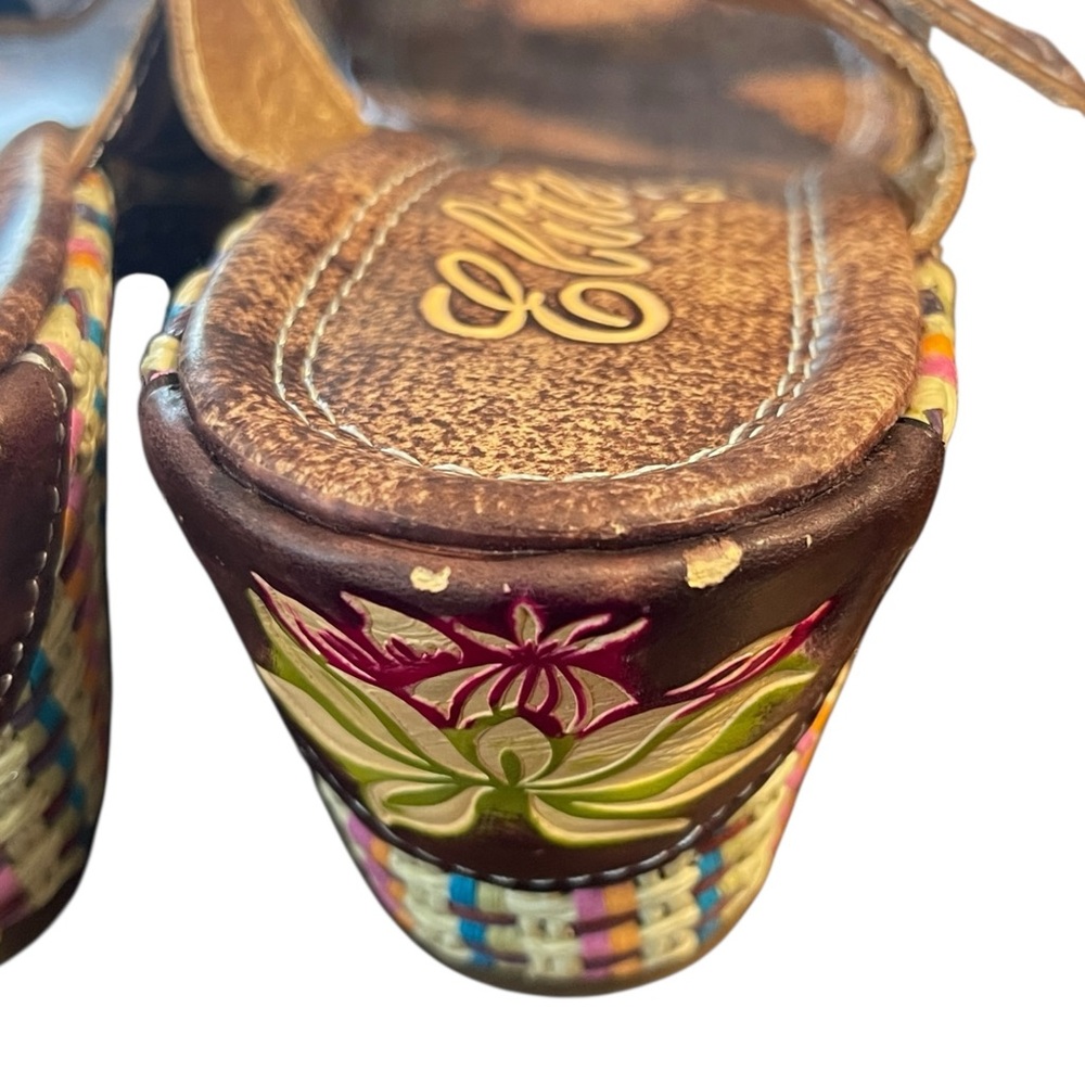 Elite Corkys Poppy Amber Multi Pattern Hand Made Leather Wedge Boho Sandals 8 - Picture 5 of 11
